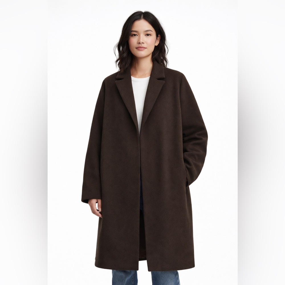 Zara Dark Chocolate Brown Lapel Collar Overcoat Sz S